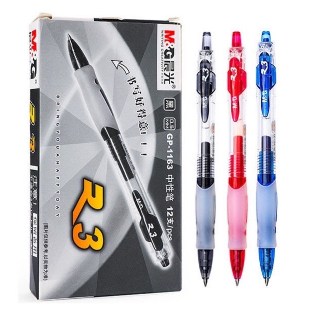 Bút gel nước M&G GP1163 nét 0.5mm I Bút béo 1163 luyện viết chữ Hán tiếng Trung Nhật Hàn có ruột G5 