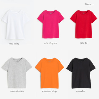 Áo thun ngắn tay trơn PISARO cho bé trai bé gái vải Cotton cao cấp co giãn mềm mại