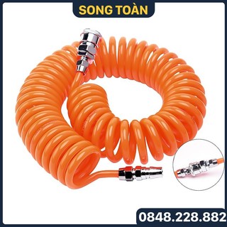 Dây Hơi Bơm Xe, Dây Xoắn Màu Cam Bơm Hơi Khí Nén Kaily - Kèm Bộ Nối Nhanh