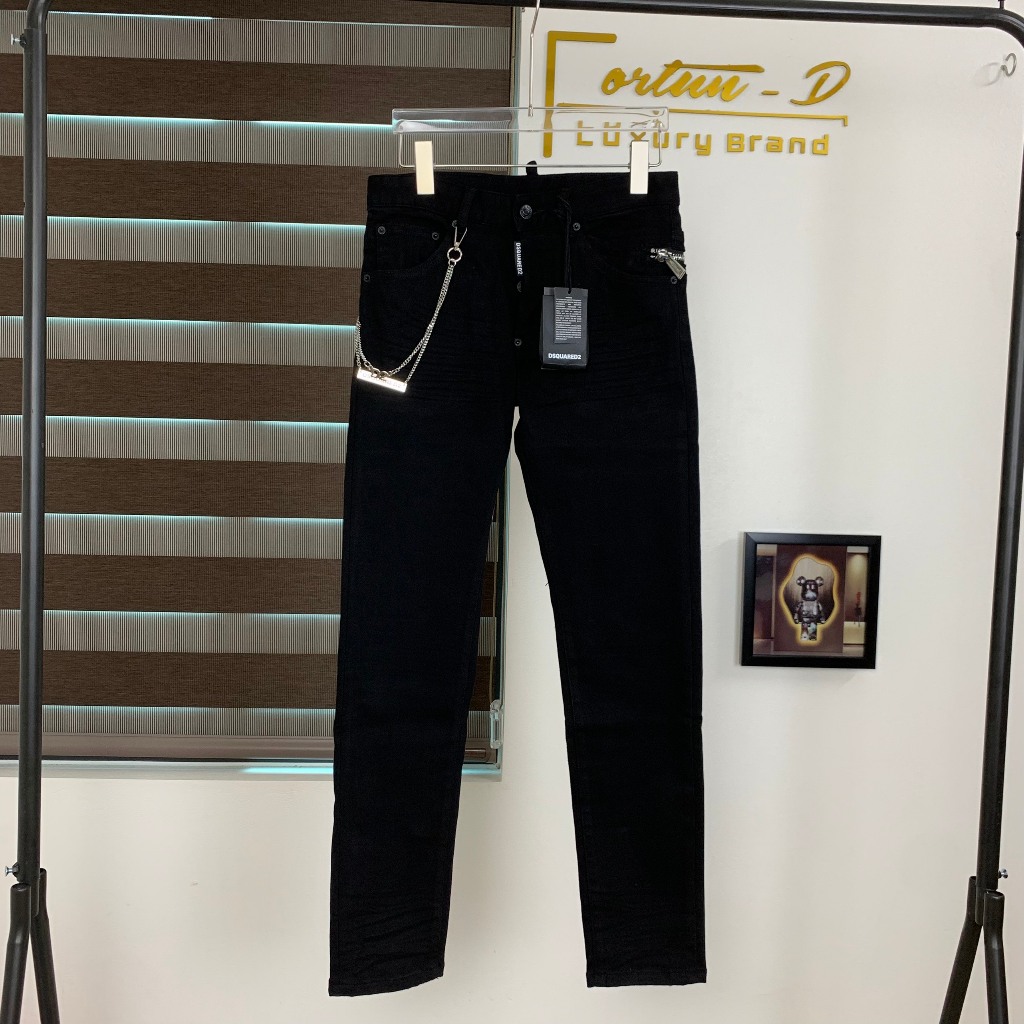 👑 [ FortunD Luxury ] Quần Jeans Dsquared2 Đen Trơn Phối Xích Có Thể Tháo Rời - Quần Bò Nam Cao Cấp L1