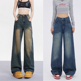 Quần jean ống suông rộng nữ  MIAA cạp cao ôm eo màu RETRO, quần bò dáng dài ống rộng màu Wash cực hot trend
