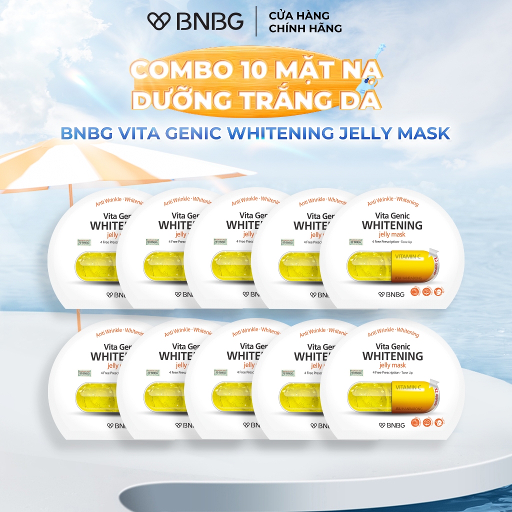 (Phiên Bản Mới) - Combo 10 Mặt Nạ Dưỡng Trắng Da BNBG Vita Genic Whitening Jelly Mask 30mlx10