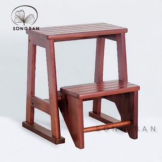 Ghế gỗ cao su 2 tầng cao 46cm thắp nhang, ghế đôn gỗ tiện dụng - hàng vn xuất khẩu