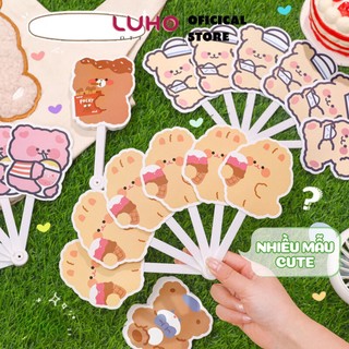 Quạt nhựa cầm tay LUHO quạt xòe hình thú 2 mặt cute nhỏ gọn, quạt giấy gấp gọn, quà tặng Q150
