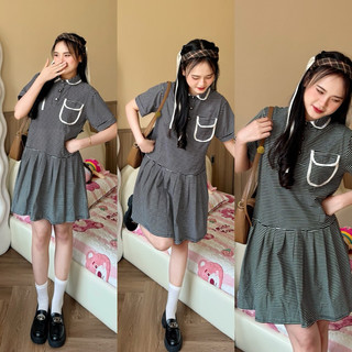 đầm thun cổ sen xếp ly phối viền