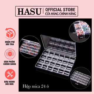 Set hộp 24 ô mica đựng charm đá phụ kiện,trang sức - hộp mica đựng phụ kiện làm nail chuyên dụng
