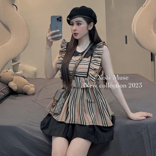 Set nữ áo kẻ cổ phối mix chân váy xoè cực xinh - Anna.Shop