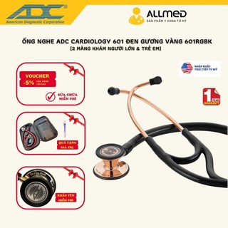 Ống nghe tim mạch cao cấp ADC 601, 2 màng nghe người lớn và trẻ em, màu Đen Gương Vàng, nhập trực tiếp từ Mỹ