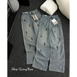 Quần jeans nữ ống suông dáng dài Chi tiết thêu chữ YS chất bò dầy dặn hàng Qccc