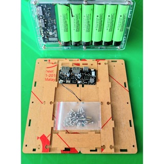 Box sạc mica dùng 6 cell pin 18650 dùng mạch sạc nhanh Samsung Fast Charge 18W chính hãng.