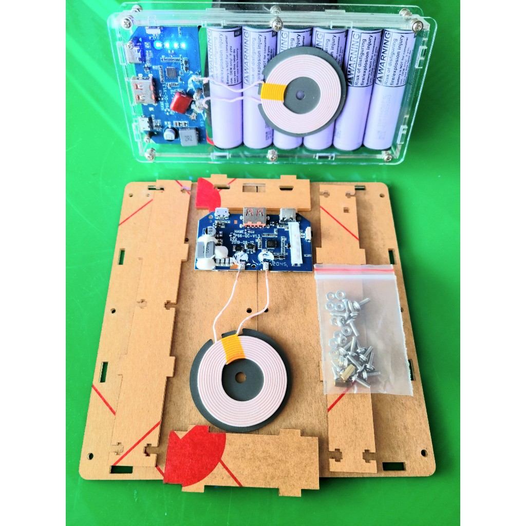 Box sạc mica dùng 6 cell pin 18650 dùng mạch sạc nhanh không dây Xmobile P66D Type C PD QC3.0 18W  c