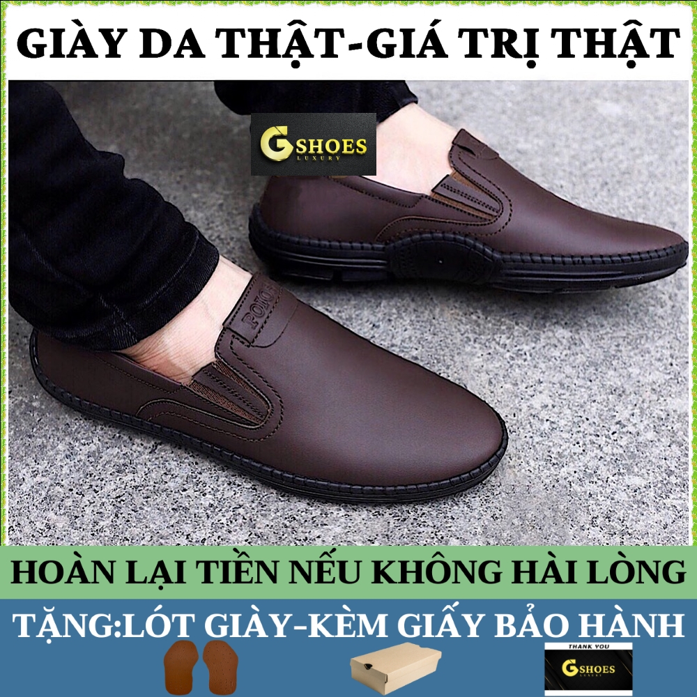 Giày lười nam da bò mềm mại đế cao su khâu chỉ bảo hành 12 tháng GM09