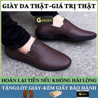 Giày lười nam da bò mềm mại đế cao su khâu chỉ bảo hành 12 tháng GM09