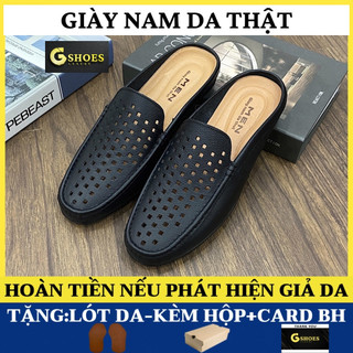 Giày sục nam thiết kế lỗ thoáng khí chất liệu da thật mềm mại đế cao su êm chân bảo hành 1 năm GM0100
