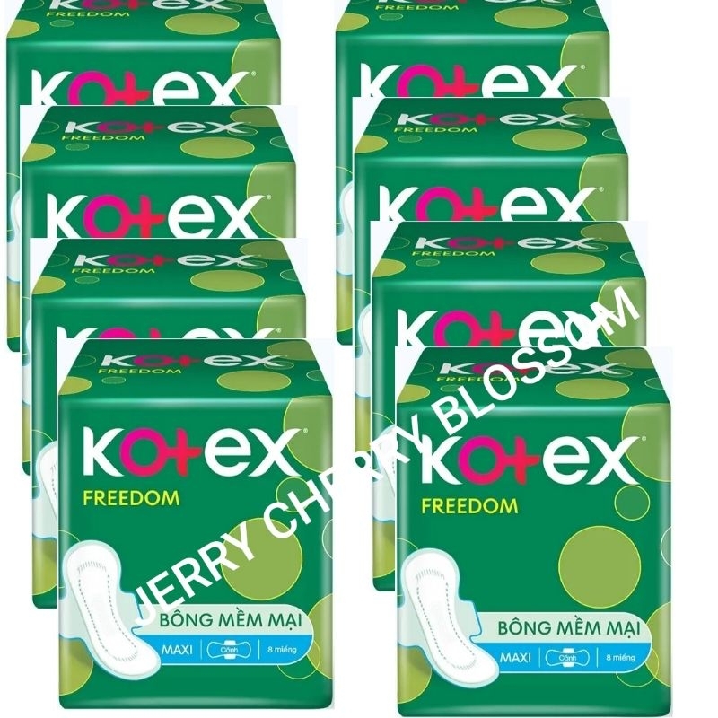 Combo 8 gói băng vệ sinh Kotex Freedom maxi cánh/ko cánh 8 miếng/gói (giá mới)