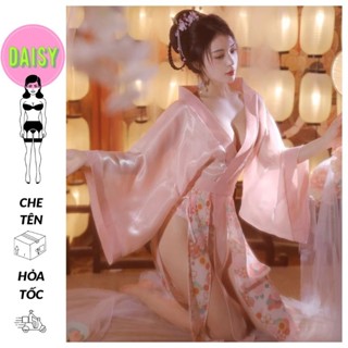  Áo choàng ngủ kimono voan bóng phối Hán phục cổ trang Trung Hoa - cosplay đồ ngủ sexy 