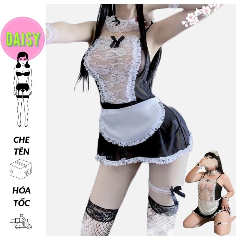 Cosplay nàng hầu gái ren lưới xuyên thấu sexy - váy ngủ 2 dây hóa trang Mai d Lolita gợi cảm