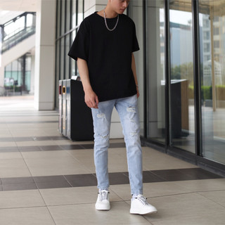Quần jean nam rách gối co giãn màu xanh nhạt dáng skinny slimfit phom ôm 361 5679 ponluxury hà nội