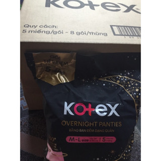 (Gói Tiết Kiệm 5 Miếng/ Gói) - Thùng 8 Gói Băng Vệ Sinh Kotex đêm dạng quần vừa vặn chống tràn 360 size ML (5 miếng/gói)