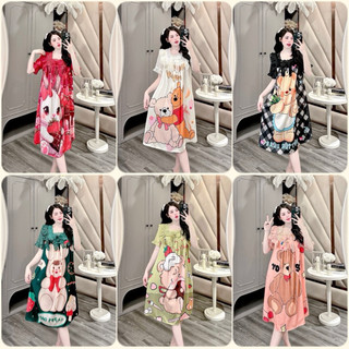  Bộ váy ngủ Pyjama thiết kế in 5D cổ vuông tiểu thư lụa xước cao cấp