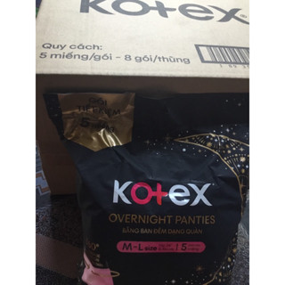 HCM(Gói Tiết Kiệm 5 Miếng/Gói) Thùng 8 Gói Băng Vệ Sinh Kotex đêm dạng quần vừa vặn chống tràn 360 size ML - 5 miếng/gói
