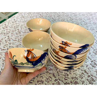 Chén ăn cơm kiểu xưa vẽ gà (chiều cao 5cm, đường kính miệng chén 11.5cm)
