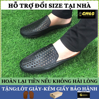 Giày sục nam da thật có lỗ thoáng khí đế cao su êm chân khâu chỉ bảo hành 12 tháng TK0100