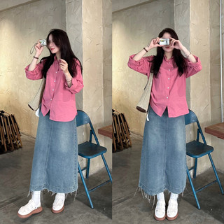 Chân váy jeans dáng dài chữ A toe gấu ĐẬM/NHẠT