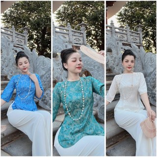 Đồ lam đi chùa # mẫu cúc ngọc lụa gấm # quần áo nữ