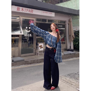 (Sẵn, Hỏa Tốc) Áo Sơ Mi Kẻ Caro Trễ Vai Tay Phồng