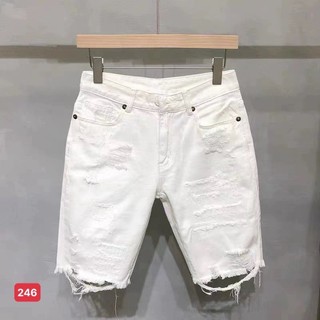 Quần short jean nam màu xanh rách chất bò - quần short lửng nam rách co giãn thời trang cao cấp Luty_shop90 ms257