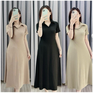 V799 váy thun tăm cổ sơ mi dáng ngắn - dài , váy nữ tay ngắn siêu phẩm trơn dress đầm