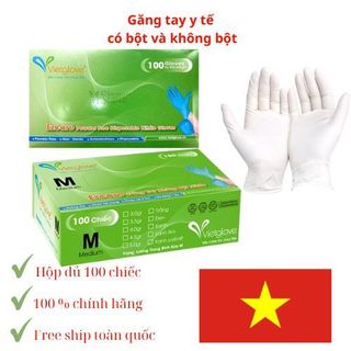Găng tay y tế | bao tay y tế có bột | không bột vietglove latex 1 hộp 100 chiếc