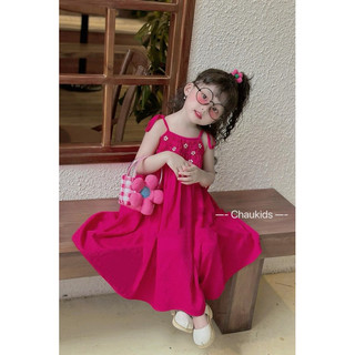 Váy maxi gắn hoa xinh bé gái