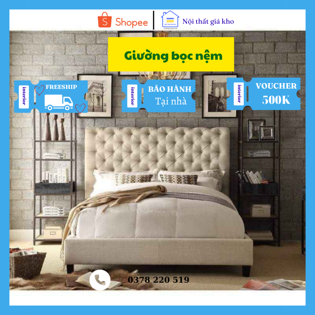 {freeship} Giường bọc nệm 1m4 - 1m8