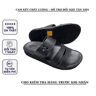 Dép nam quai ngang da bò D75 thiết kế thời trang mạnh mẽ đế lõm ôm chân