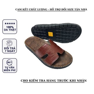 Dép nam quai ngang da bò Thiên Ân in vân trăn D97