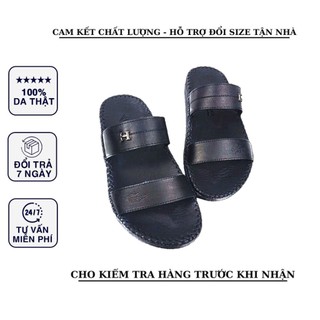 Dép nam quai ngang da bò thời trang cao cấp màu Đen đế cao 2,5cm D76