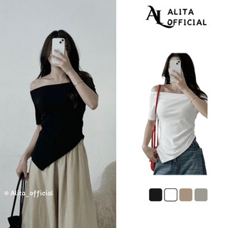 Áo thun trễ vai vạt nhọn chất thun gân dày dặn phong cách Hàn Quốc mặc đi học đi chơi Alita AC20