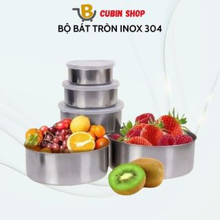 Set 5 bát inox bảo quản thực phẩm có nắp đậy an toàn tiện dụng