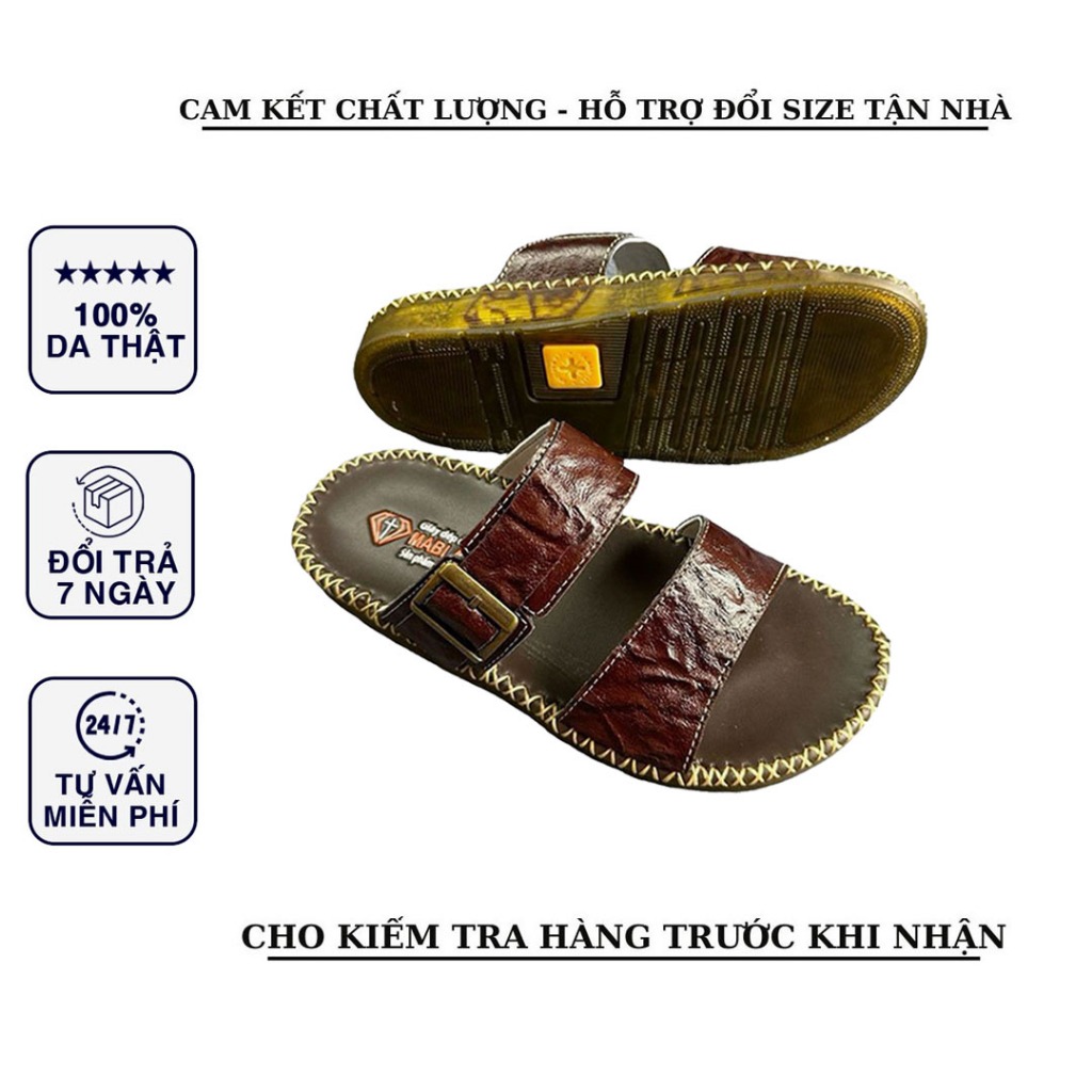 Dép nam quai ngang đẹp da bò đế cao 3cm E102