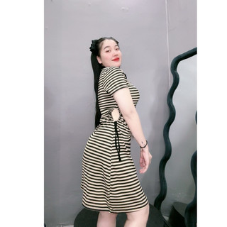 Đầm váy body bigsize tay ngắn, áo kiểu bigsize chất gân tăm sọc đũa co giãn g75