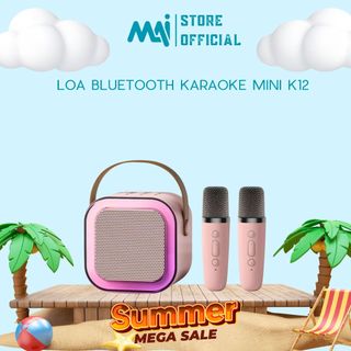 Loa bluetooth, loa karaoke mini k12 sạc pin không dây, âm thanh hay bass chuẩn tặng kèm 2 míc hát