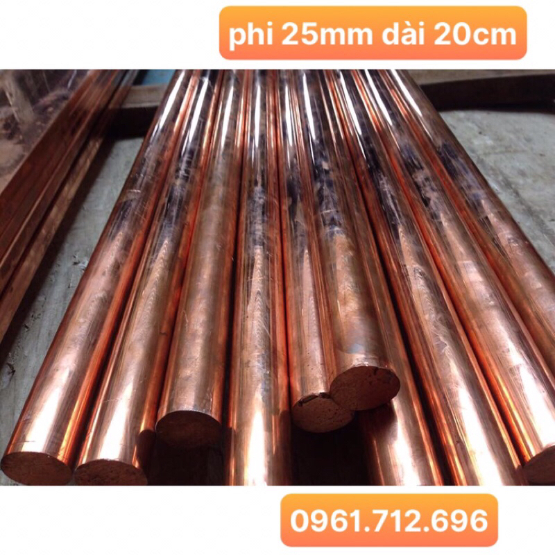 Đồng đỏ ,đồng tròn đặc phi 25mm ( đường kính 25mm ) chiều dài 20cm