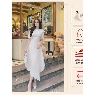 Đầm Nữ Tiểu Thư cổ lệch, Váy Dự Tiệc Chất Liệu tuyết mưa cổ lệch dáng dài sangTrọng, Dự tiệc
