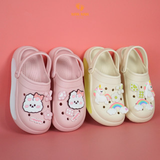 Giày Sục Cho Bé Gái KanKanStore Dép Cross Cho Bé Sục Trẻ Em Crocs Công Chúa Elsa Kitty Pony Tặng Kèm Sticker KA023