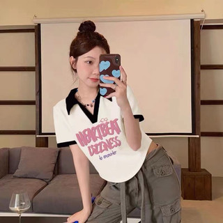 Áo Thun Croptop Cổ Bẻ Phối Viền Heartbeat
