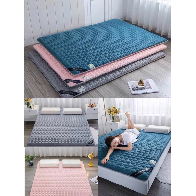 Đệm Topper gấp gọn dày 4cm vải xơ đậu nành cao cấp kháng khuẩn trải giường trải sàn tiện lợi