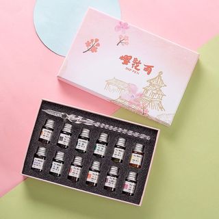 Bộ bút thủy tinh tam sinh tam thế dụng cụ học tiếng trung bút cổ trang Trung Quốc tập luyện viết chữ Hán