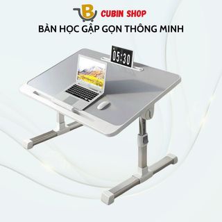 Bàn học gấp gọn thông minh nâng hạ + gấp gọn ngồi bệt có giá sách, có khe cắm ipap kèm 4 công USB đa năng, bàn laptop